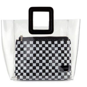 New STAUD Shirley Black White Checkered Beaded Bag